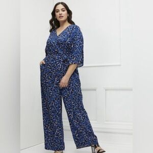 Eloquii Elements Blue Animal Print Jumpsuit Size 20